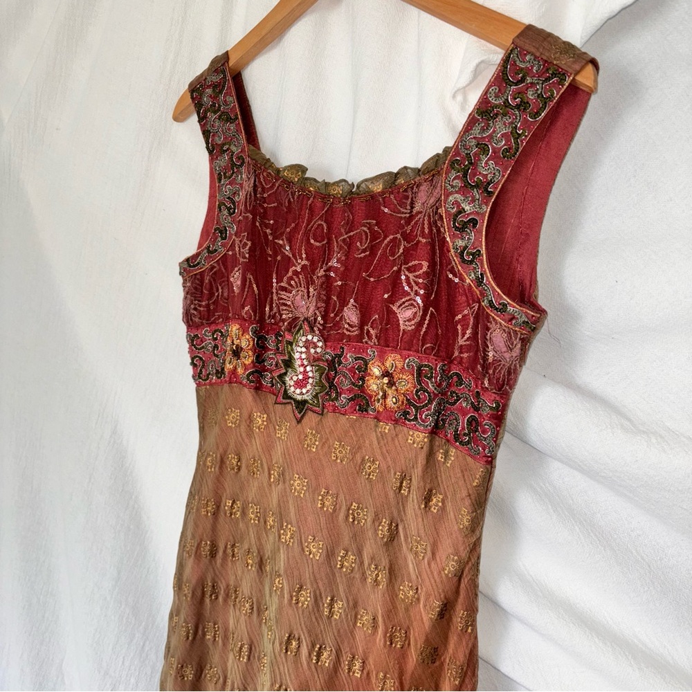 Karishma Burgundy and Gold Embellished Midi Sundress - Picture 3 of 10
